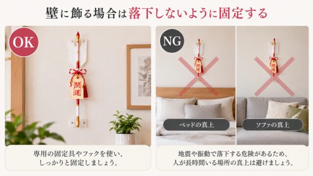 壁に飾る場合は落下しないように固定する